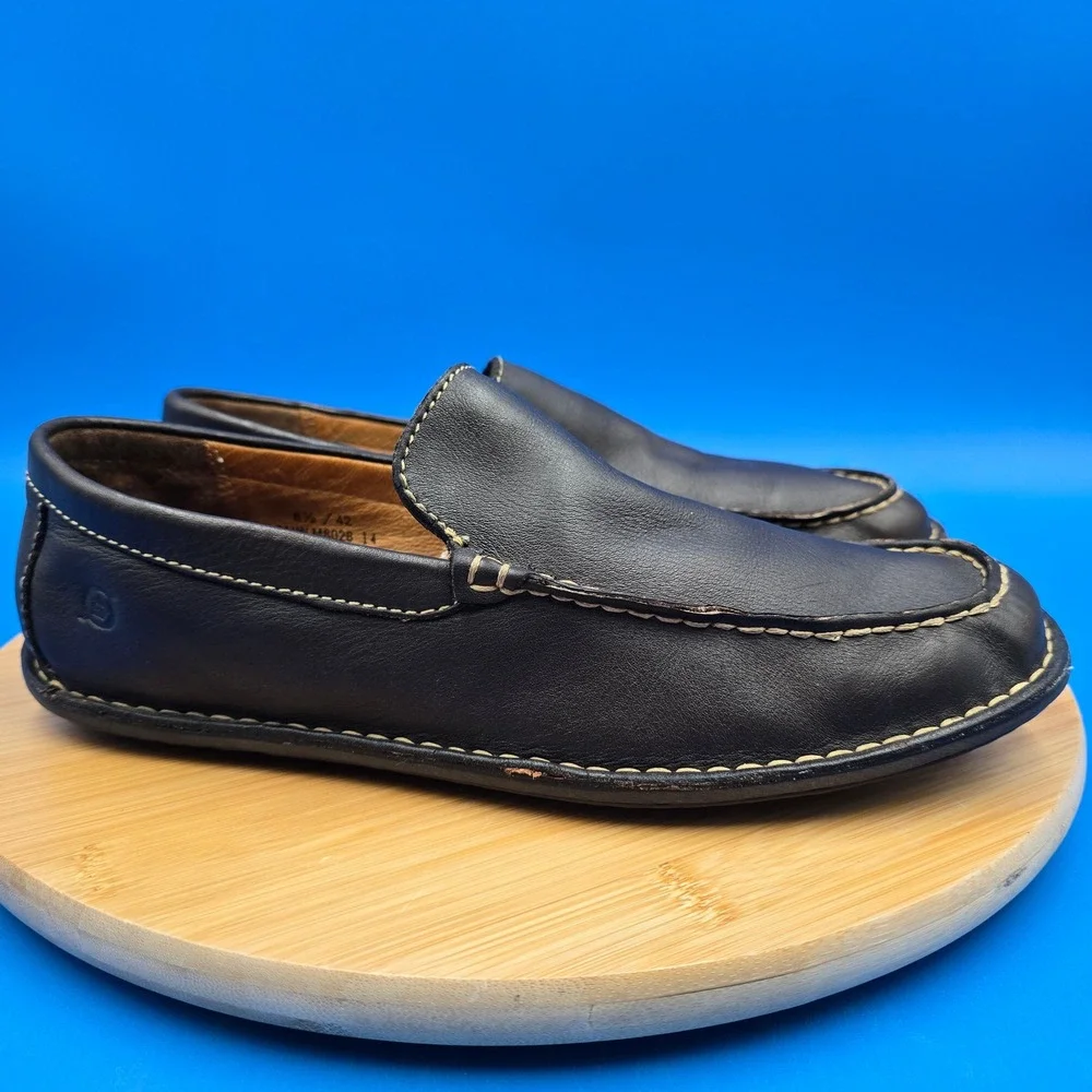 Born Nigel‎ Mens Black Leather Slip On Loafers Moc Toe Drivers M8028 Size 8.5 42